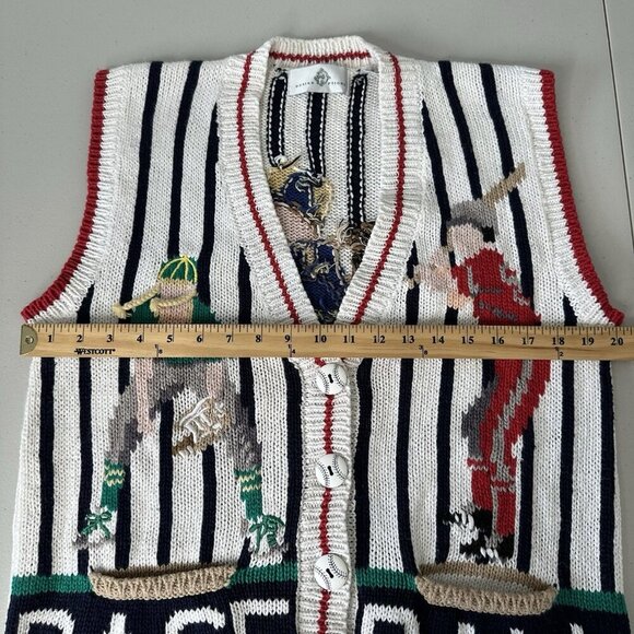 Vintage Design Options Knit Ugly Sweater Vest Small Baseball Players - Picture 7 of 10